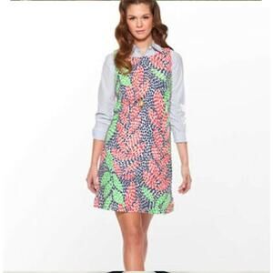 LILLY PULITZER Womens 10 Stephanie Shift Dress Open Call Ikat Leaf Caterpillers